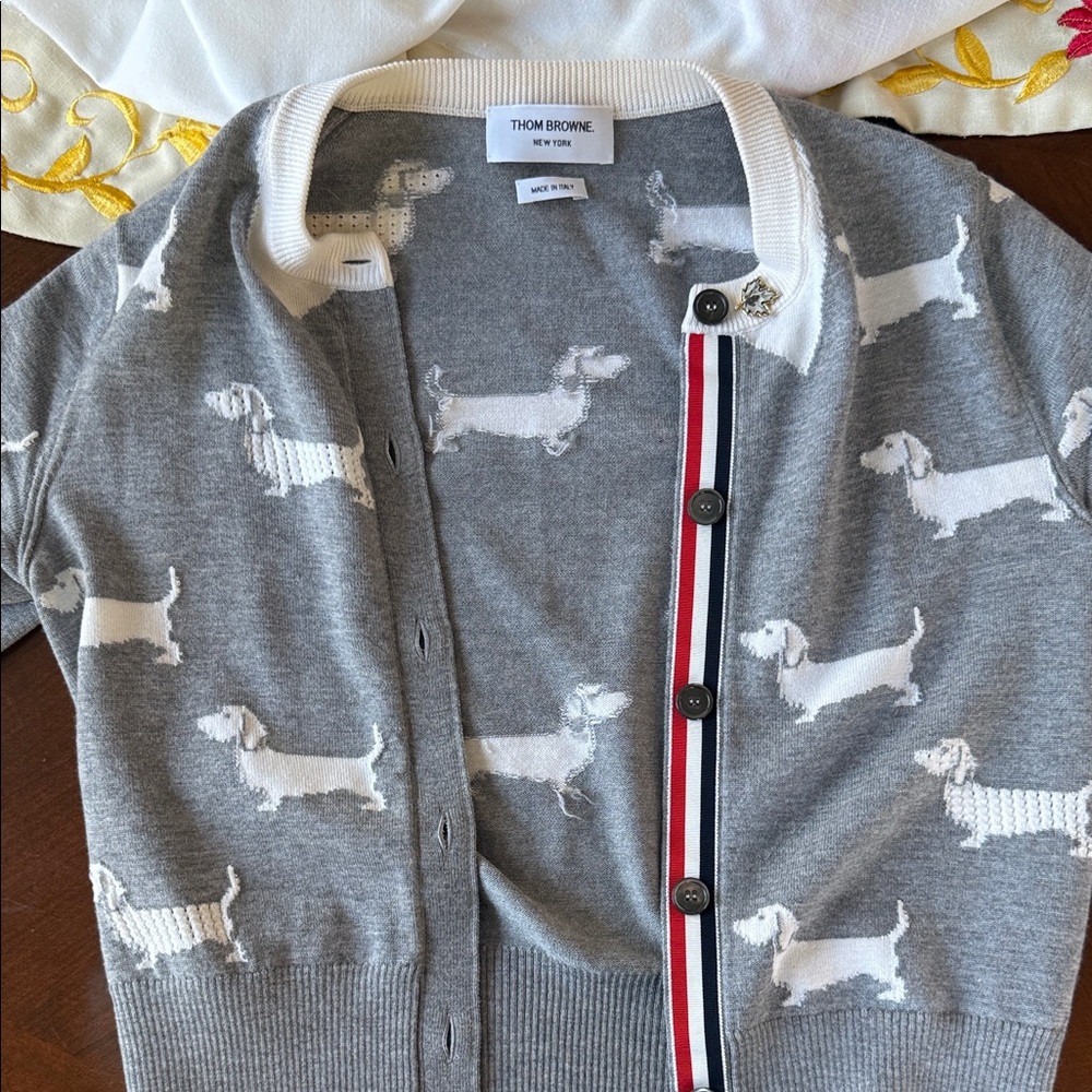 Thom Browne Gray and White Dachshund Cardigan